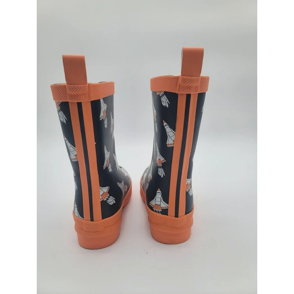 Hatley Space Shuttle Rain Boots Kids Size 8 Navy Orange Waterproof Rubber